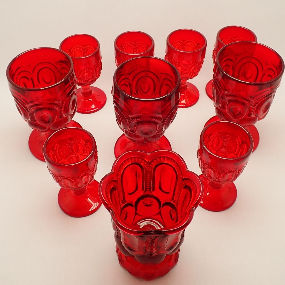 SET RUBY RED GLASSES AND CANDY DISH
